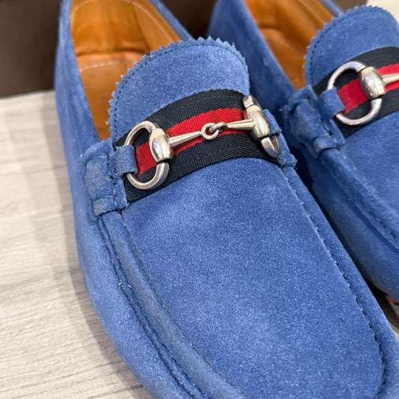 Gucci Blue Suede Driers with BRB Web and Horsebit Details, Gucci Sz 7G, US 9/9.5 main image 4